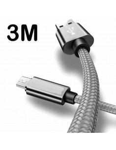 Cable USB MicroUSB Carga Rapida 2.1A Plata 3m