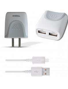 Cargador Viajero 220v Salida Doble Dual USB 2A Blanco + Cable Lighting