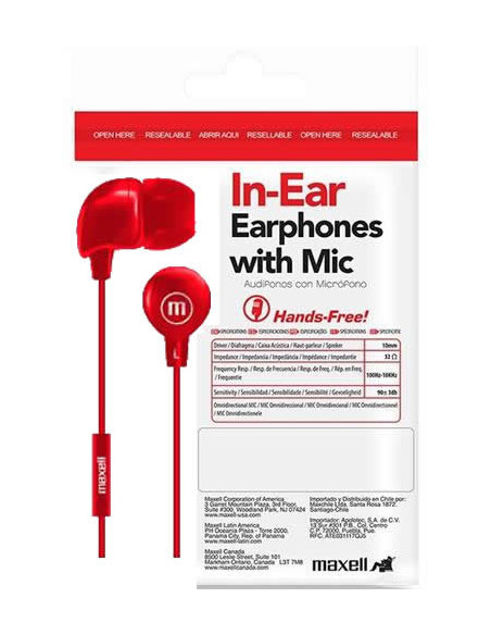 Auricular Stereo Maxell IN-BAX con Microfono Rojo