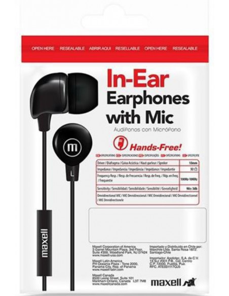 Auricular Stereo Maxell IN-BAX con Microfono Negro