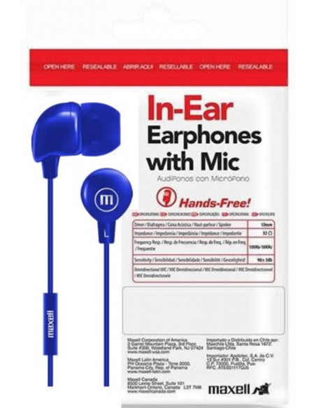 Auricular Stereo Maxell IN-BAX con Microfono Azul