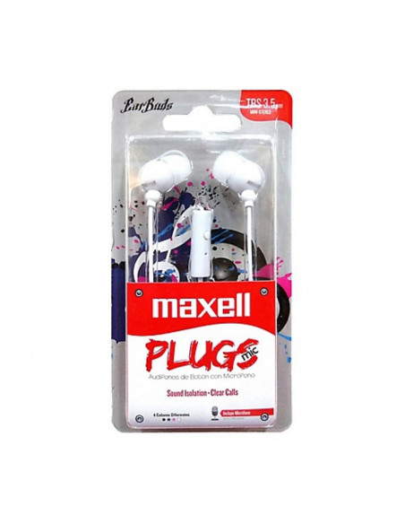 Auricular Stereo Maxell PLUGS-MIC IN225 con Microfono Blanco