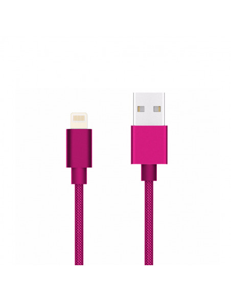 Cable USB  NX6 Apple Lighting Nylon Acerado Fucsia