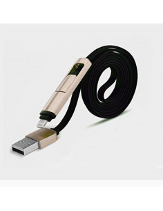Cable USB FLAT 1m Ficha 2 en 1 (MicroUSB/iPhone7) Negro