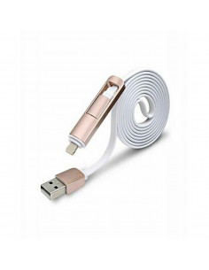 Cable USB FLAT 1m Ficha 2 en 1 (MicroUSB/iPhone7) Blanco