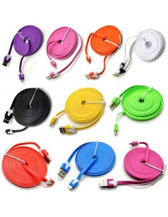 Cable USB FLAT 1m Ficha MicroUSB Fucsia