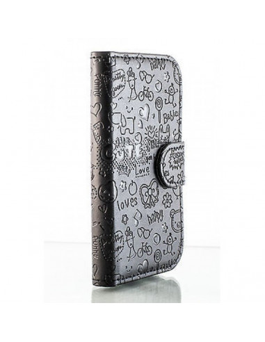 Estuche "Diseño Relieve" Flip Cover LG H502 Magna Negro