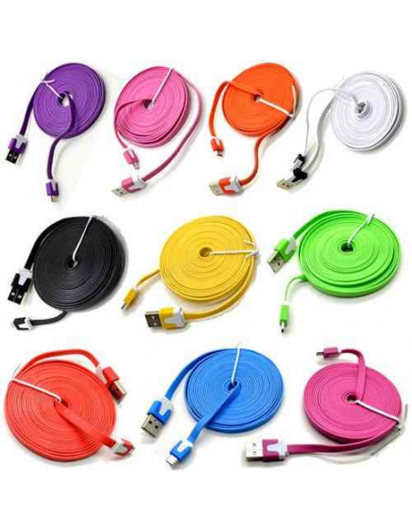 Cable USB FLAT 1m Ficha MicroUSB Blanco