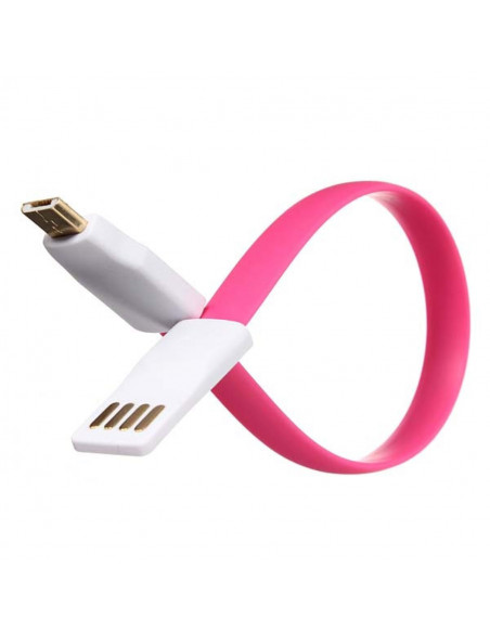 Cable USB FLAT 25cm Ficha MicroUSB Rosa/Fucsia