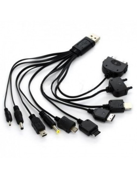 Cable Cargador USB con 10 Fichas para Celulares Universal