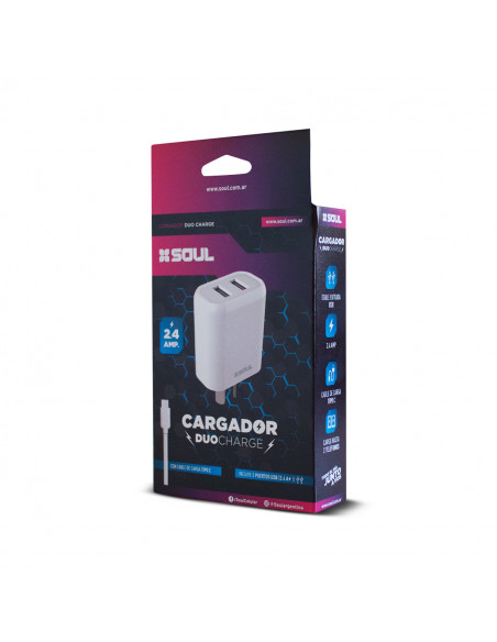 Cargador Viajero 220v Salida Doble Dual USB 2.4A Blanco + Cable MicroUSB