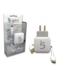 Cargador Premium iGluFive 2.1A - 2 Salida USB + Cable Type-C