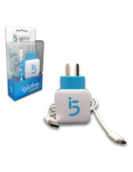 Cargador Premium iGluFive 2.1A - 2 Salida USB + Cable MicroUSB