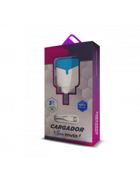 Cargador Premium SharePower 3.4A MicroUSB Celeste