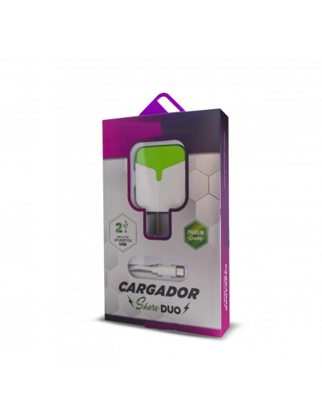 Cargador Premium ShareDuo 2.4A MicroUSB Verde
