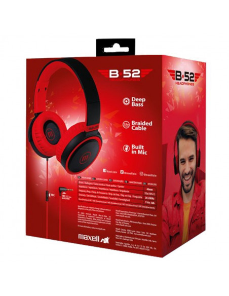 Auricular Stereo Maxell B52 Vincha con Microfono Rojo
