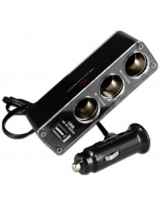 Cargador Divisor de 12V para Auto 3 Bocas HUB + Salida USB 5v