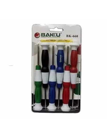 Kit Destornillador BK660 (6 Unidades para desarmar Celulares Torx/Phillips/Plano)