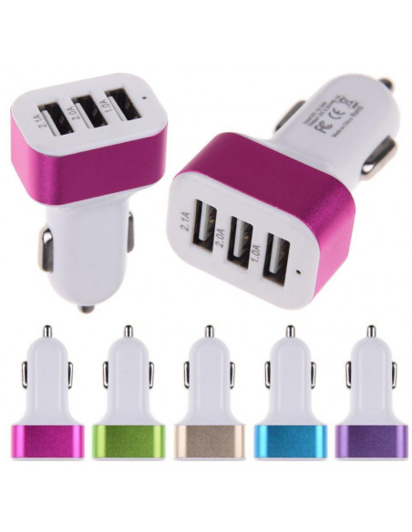 Cargador de Auto 12v Homologado  MP7 Salida USB x3 Triple1A+2A+2A