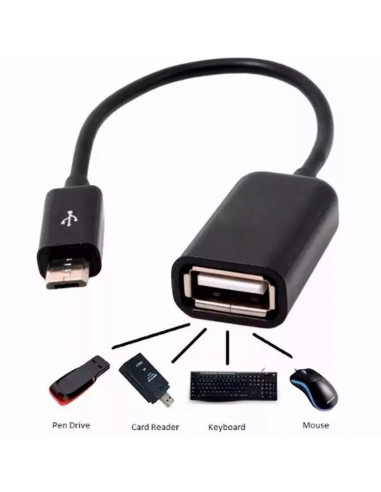 Adaptador Cable OTG (MicroUSB a USB Hembra) para conectar PenDrive