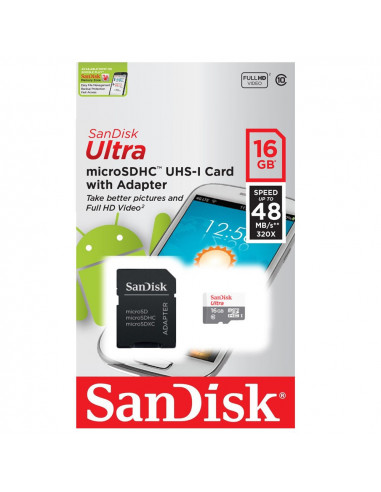 Memoria para Celular "MicroSD" 16GB Sandisk Original Clase 10 (UltraRapida)