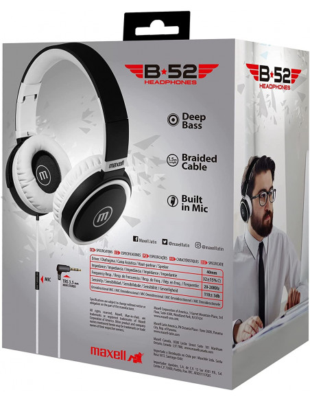 Auricular Stereo Maxell B52 Vincha con Microfono Blanco (347855)