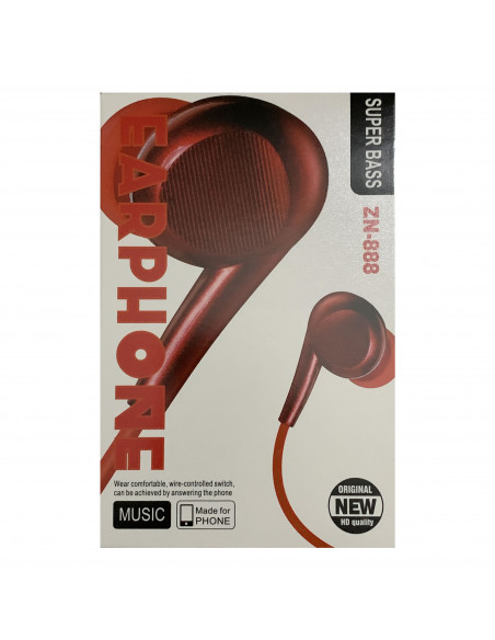 Auricular ML ZN-888 Super Bass Cable Cordon Color Rojo