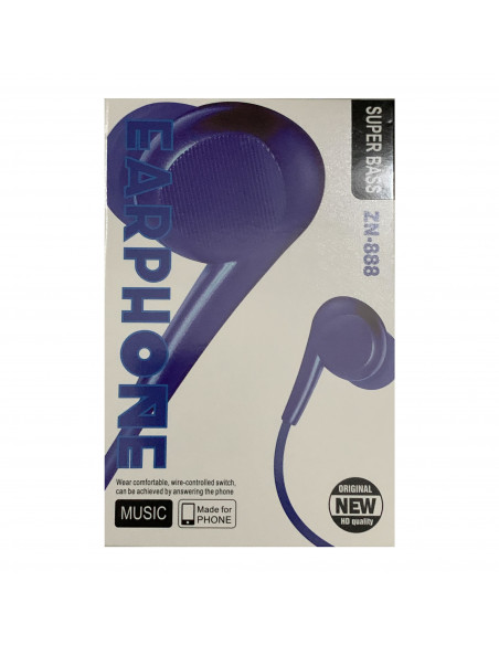 Auricular ML ZN-888 Super Bass Cable Cordon Color Azul