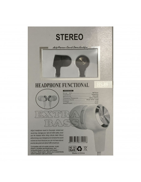Auricular ML HS-89 Extra Bass Cable Plano FichaColor Negro