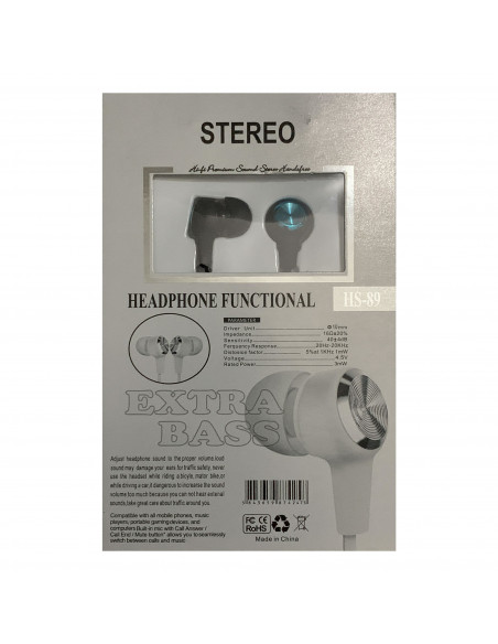 Auricular ML HS-89 Extra Bass Cable Plano FichaColor Azul