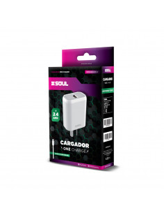 Cargador Viajero 220v Salida Simple USB 2.4A Blanco + Cable MicroUSB