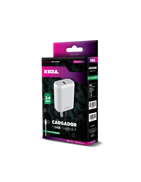 Cargador Viajero 220v Salida Simple USB 2.4A Blanco + Cable MicroUSB