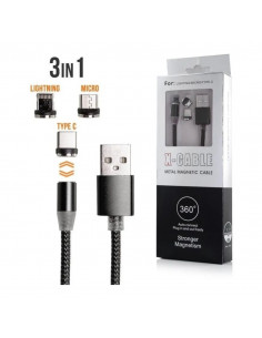 Cable USB Imantado Carga Rapida 2A 3x1 (Lighting MicroUSB Type-C)