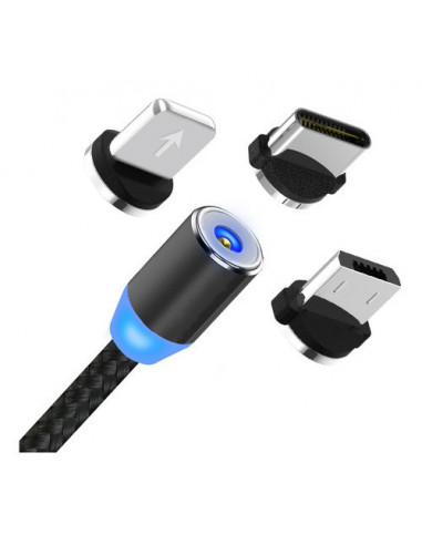 Cable USB Imantado Carga Rapida 2A 3x1 (Lighting MicroUSB Type-C)