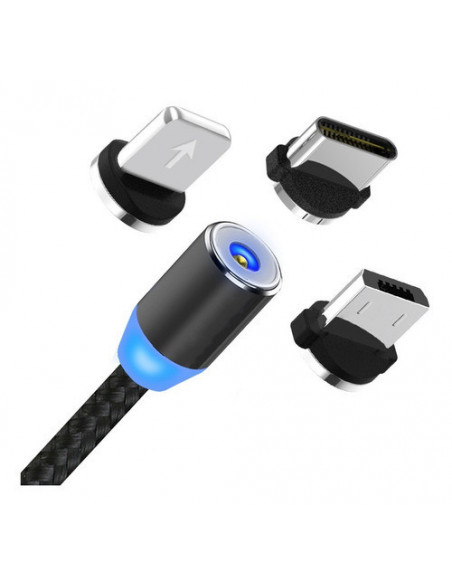 Cable USB Imantado Carga Rapida 2A 3x1 (Lighting MicroUSB Type-C)