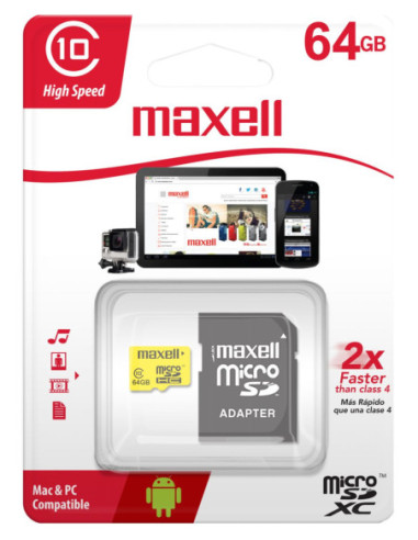 Memoria para Celular "MicroSD" 64GB Maxell Original Clase 10 (UltraRapida)