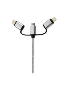 Cable USB 3 en 1 FullMetal (iPhone Lighting + MicroUSB + Type-C) Negro