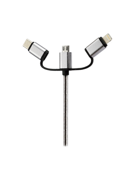 Cable USB 3 en 1 FullMetal (iPhone Lighting + MicroUSB + Type-C) Negro