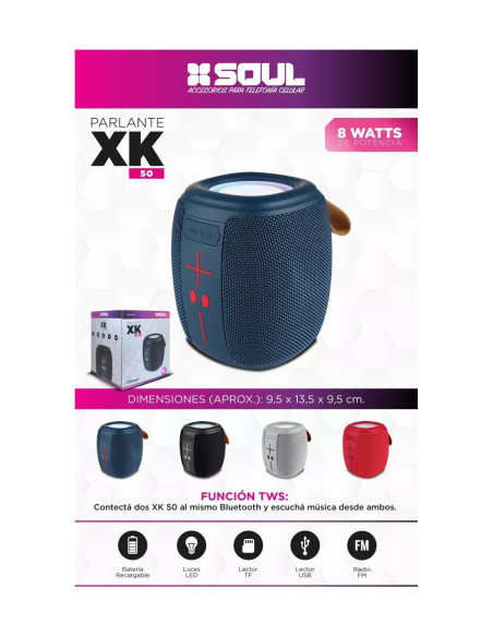 Parlante Portatil Bluetooth SOUL XK050  8W Azul