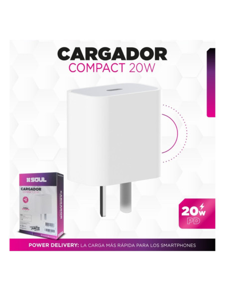 Cargador PD QC USB-C 20W Sin Cable