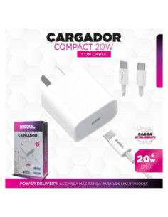 Cargador PD QC USB-C 20W + Cable USB-C a USB-C