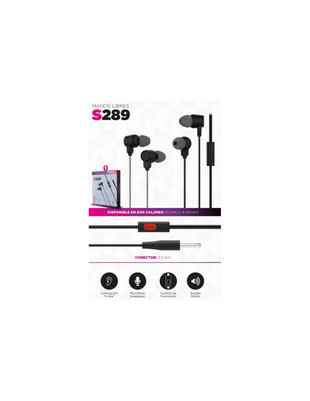 Auricular Manos Libres Stereo C/Corte SL 3.5mm S289 Negro