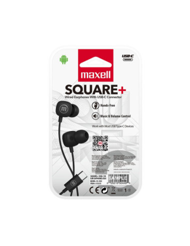 Auricular Stereo Maxell SQUARE Ficha USB-C Negro